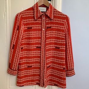 Gucci runway Summer 16 red silk blouse